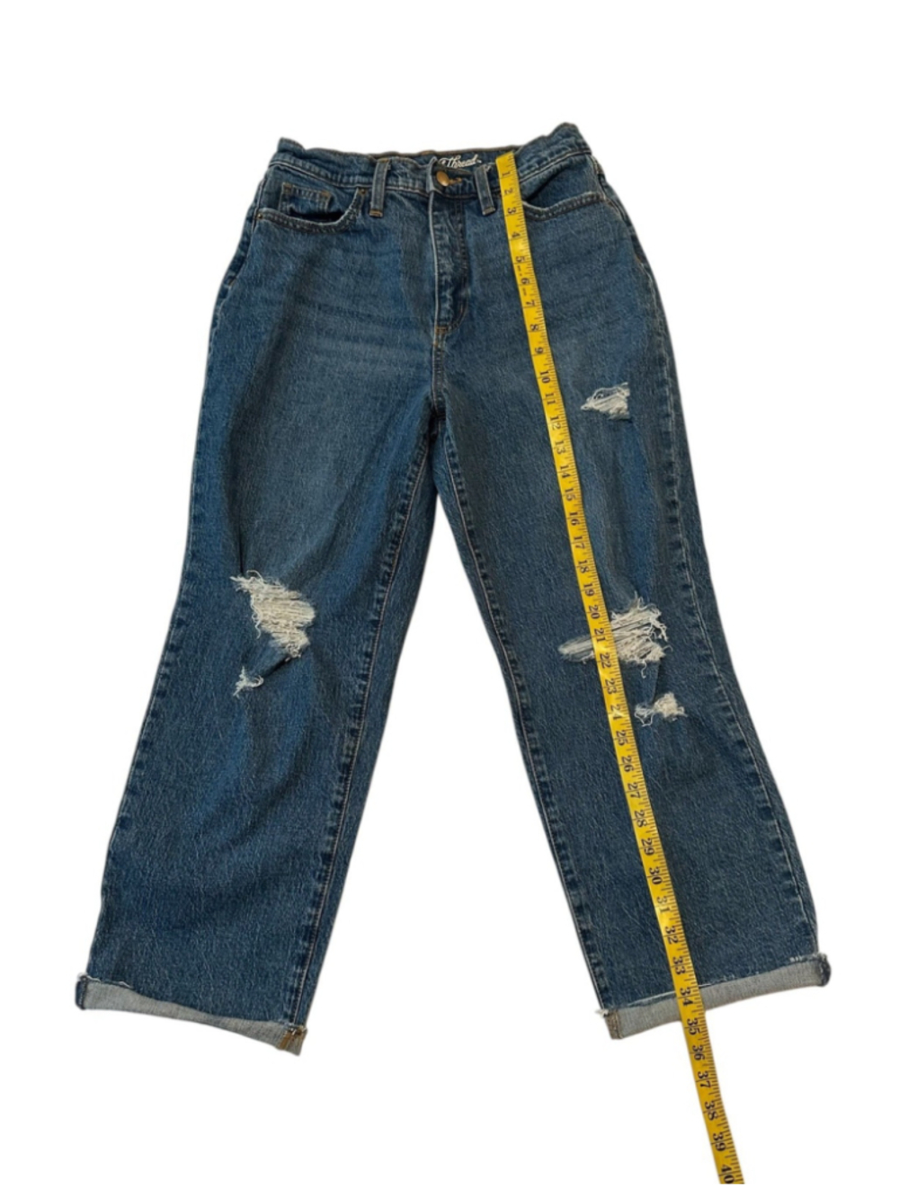 Universal Thread Straight Destructed Jeans Womens 6/28R Raw Hem Holes Distressed - Picture 14 of 16
